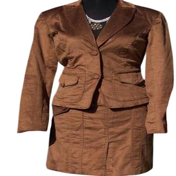 Cache Brown Thin Corduroy Lined Suit Jacket Top New Front Button NWT $178 - Picture 2 of 8